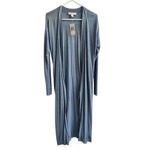 Michael Kors Long Open-Front Duster Cardigan in Steel Blue